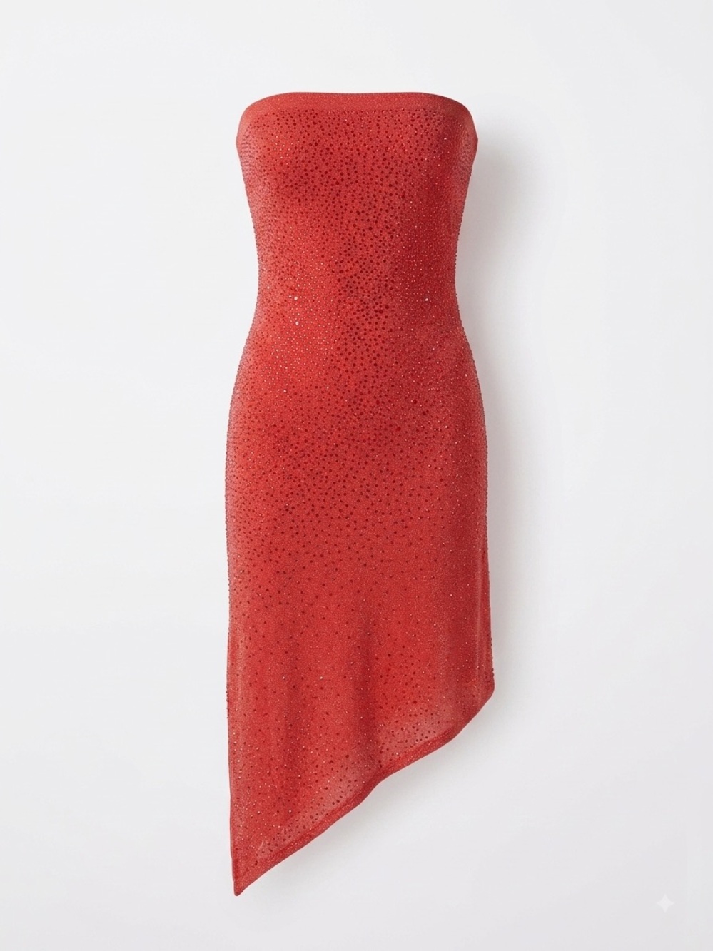 Strapless Coral Sequin Asymmetrical Dress